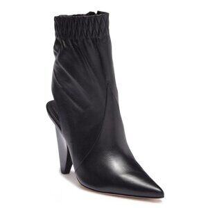 Sigerson Morrison Black Leather Pointed-Toe Ankle Boots With Elastic Trim & Cone